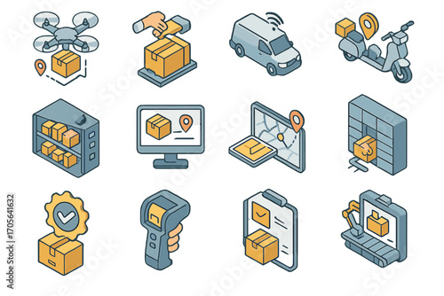 Delivery service line icon set. shipping, logistics, parcel, courier, transport