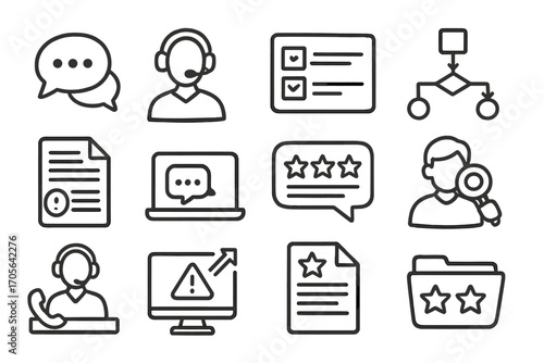 Communication, customer service line icon set. chat, support, feedback icons outline collection