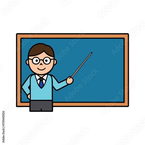 school teacher a teaching at blackboard vector art