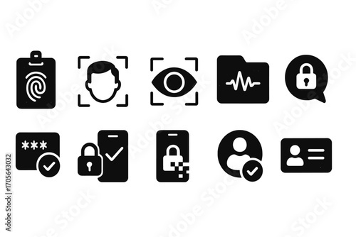 Security and privacy solid icon set. access control, protection icons solid collection