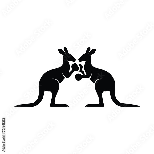 Two kangaroos boxing each other silhouette symbol sport match competition training concept design graphic illustration vector isolated