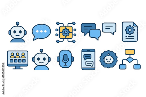 Chatbot and ai outline icon set. conversational, technology, messaging designs