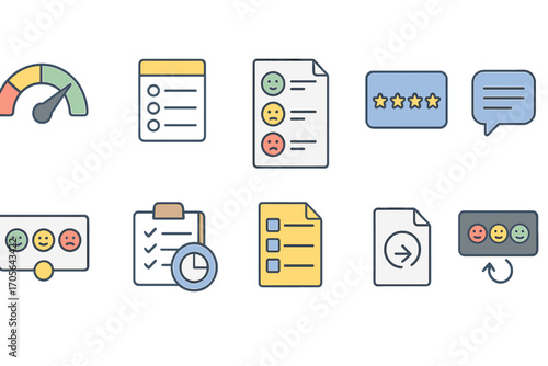 Feedback and rating linear icon set. customer review and survey icons outline collection