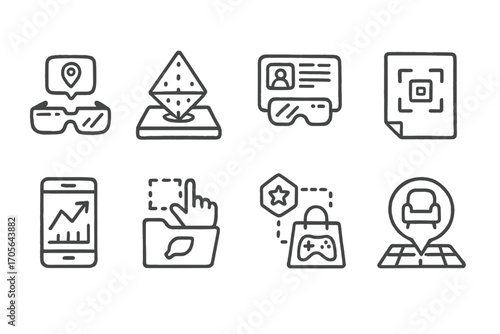 Virtual reality, technology outline icon set. vr, digital tools icons in an outline style