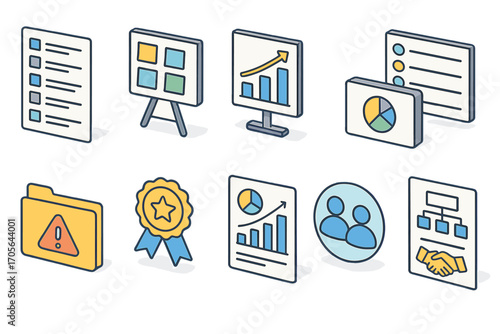 Business and finance icon set. 3d-style icons for presentations and reports