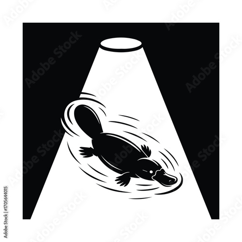 Elegant Platypus Silhouette with Dynamic Water Swirls Celebrating Australian Wildlife Heritage and Unique Biology