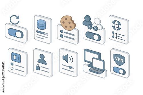 Web development flat icon set. network, security tools, user interface icons collection