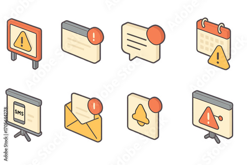 Alert, notification outline icon set. warning, message icons line style collection