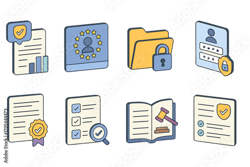 Business security icon set. privacy, data protection flat icons for corporate use