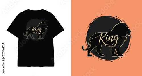 Black t shirt with a gold lion king graphic and a separate lion graphic
