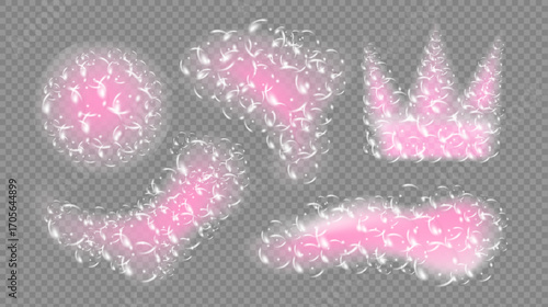 Pink foam with bubbles and soap splash, soapy liquid illustration on transparent background.