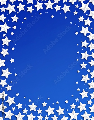 White stars border a deep blue background