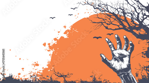 Spooky Halloween Background featuring Zombie Hand Vector