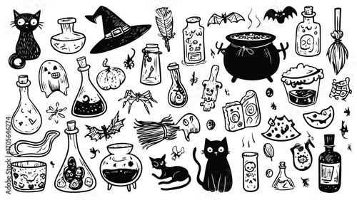 Spooky Halloween Elements Collection Vector Cartoon Illustration