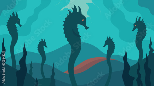 Surreal underwater maze with colorful fish swimming through intricate aquatic pathways vector illustration