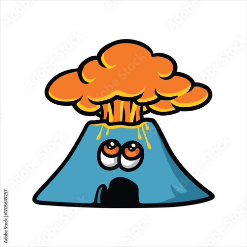 Erupted volcano mountain character cartoon vector illustration