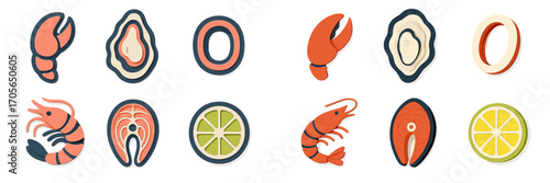 Vibrant collection of fresh seafood and citrus slices in a modern paper cut style for culinary themes