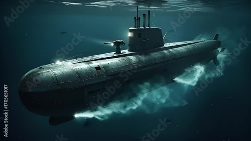 Wallpaper Mural Submarine navigating deep ocean waters with bubbles Torontodigital.ca