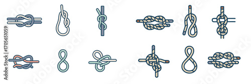 Diverse collection of essential rope knots for maritime, climbing, and general utility applications