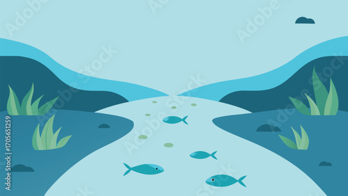 Serene underwater bay scene peaceful ocean waves gentle shoreline vector illustration