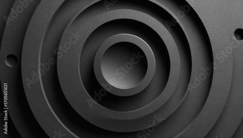 Abstract, concentric circles of dark gray.  Deeply recessed circular forms create depth
