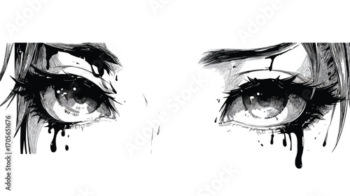 Manga Eyes Looking with Paint Dripping - Creative and Expressive Artistic Image