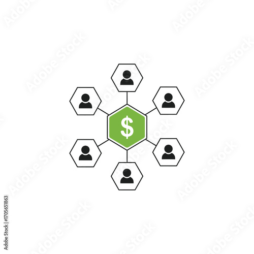 Financial Network Concept Showing People Connected to a Central Dollar Symbol