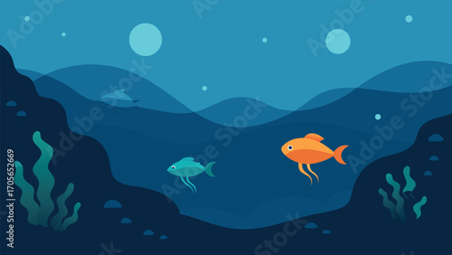 Tranquil underwater garden vibrant fish shoal sunbeams calm ocean life vector illustration