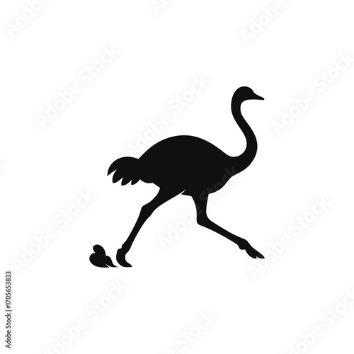 Running Ostrich Silhouette with Dust Trail Vector
