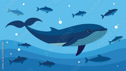 Tranquil underwater retreat with school of fish and aquatic plants vector illustration