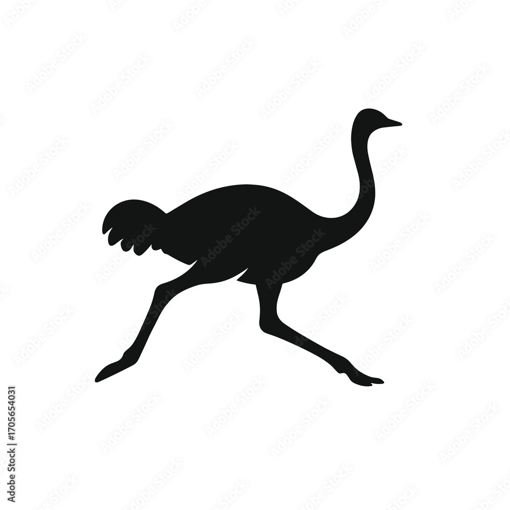Fototapeta premium Ostrich Sprint Silhouette Low Stance Minimal Vector