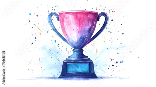 Watercolor Trophy Cup Illustration with Splashes of Color