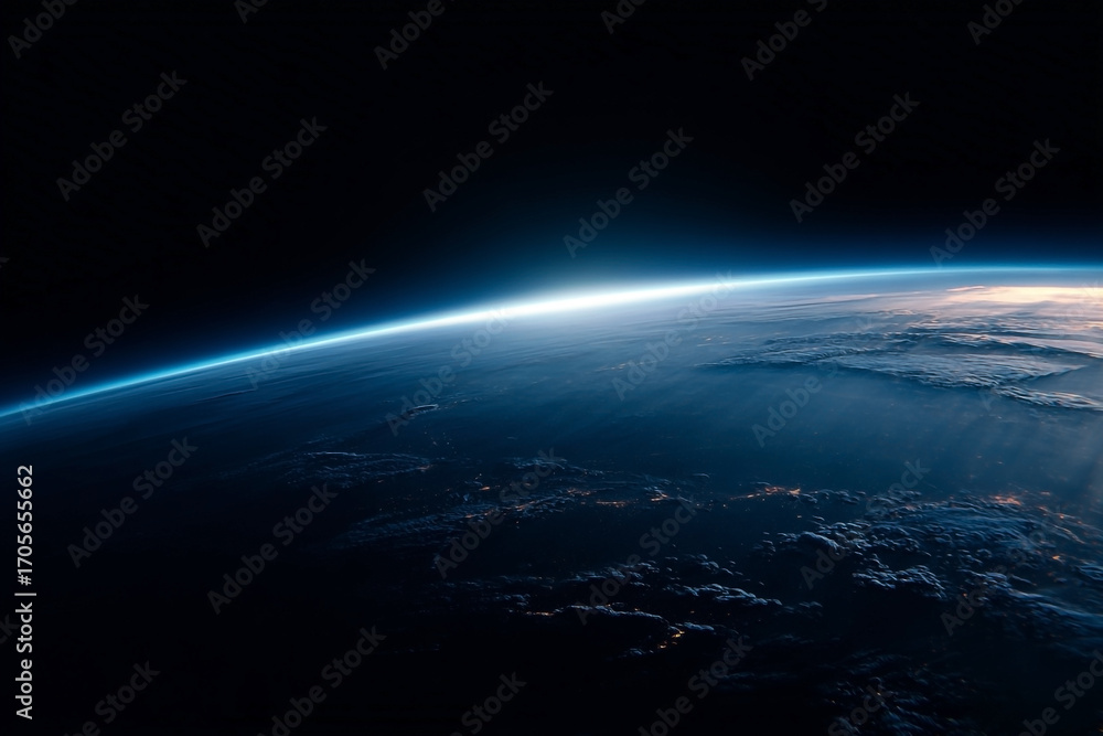 Obraz premium Spectacular view of Earth from space, revealing the horizon with bright light