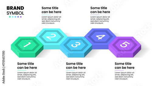 Infographic template. Isometric hexagons with 5 steps