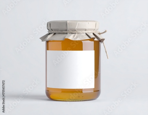 Glass jar of honey with blank label