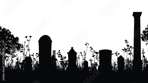 Eerie Silhouette of Tombstones in a Graveyard