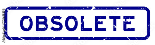 Grunge blue obsolete word square rubber seal stamp on white background