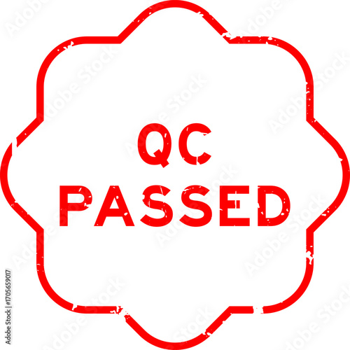 Grunge red QC (quality control) passed word rubber seal stamp on white background