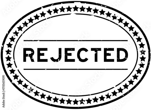 Grunge black rejected word oval rubber seal stamp on white background