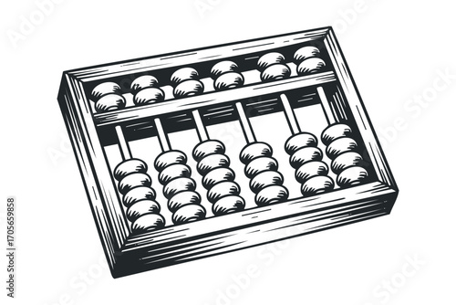 Engraved Abacus Calculation Tool. Vector hand drawn illustration