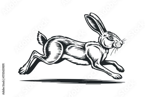 Running Hare on Transparent Background. Vector hand drawn illustration