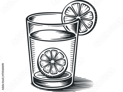 Glass of Refreshing Drink with Citrus Slice Decoration on Transparent Background. Vector hand drawn illustration