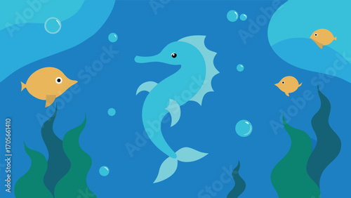 Whimsical underwater parade with diverse sea creatures and characters vector illustration