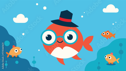 Whimsical underwater party fun with adorable fish celebrating and dancing scalable vector illustration