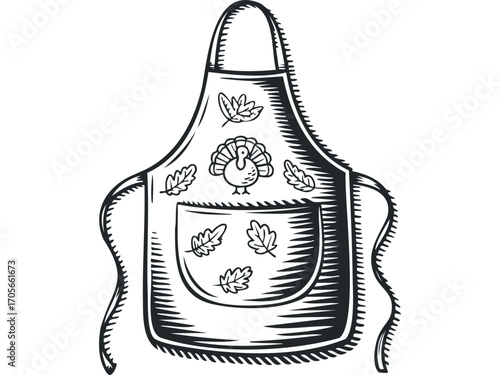 Thanksgiving Turkey And Oak Leaves Apron. Vector hand drawn illustration