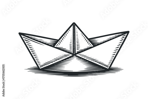 Simple paper boat on transparent background. Vector hand drawn illustration