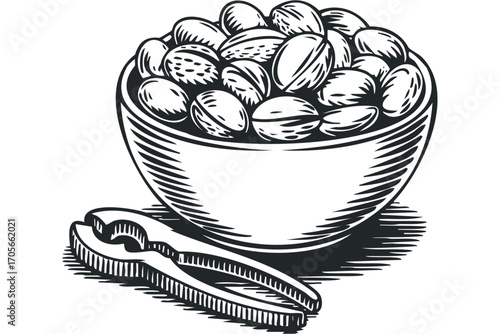 Pistachios and Nutcracker Transparent. Vector hand drawn illustration