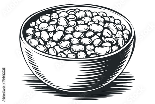 Hand drawn bowl of beans. Vector hand drawn illustration