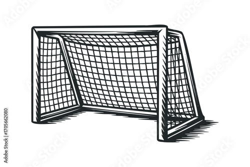 Hand drawn soccer goal net on transparent background. Vector hand drawn illustration