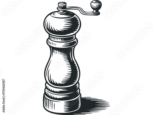 Pepper grinder on transparent background. Vector hand drawn illustration
